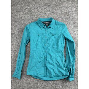 ExOfficio Shirt Womens Small Teal Long Sleeve Button Front Hiking Travel Outdoor